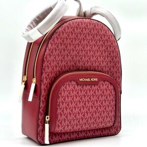 Michael Kors Jaycee Medium Signature Logo Backpack Cherry